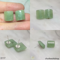 Half cylinder jade silver ear studs