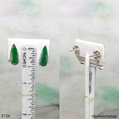 Dark green jade sterling silver ear studs