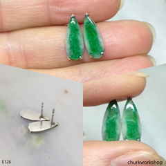 Dark green jade sterling silver ear studs