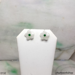 White jade flowers sterling silver ear studs