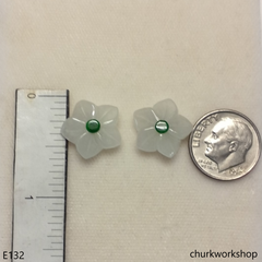 White jade flowers sterling silver ear studs