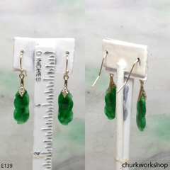 14K yellow gold filled green jade bean earrings