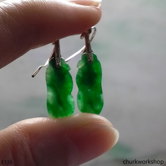 14K yellow gold filled green jade bean earrings