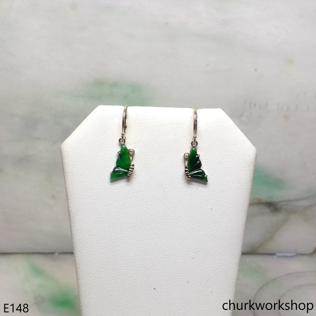 Green jade butterfly earrings 14K yellow gold
