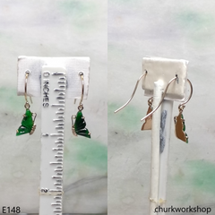 Green jade butterfly earrings 14K yellow gold
