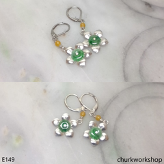 Sterling silver flower jade earrings