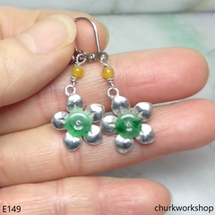 Sterling silver flower jade earrings