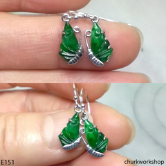 Green jade butterfly earrings 14K white gold
