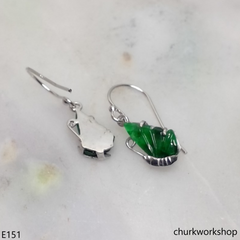 Green jade butterfly earrings 14K white gold