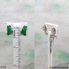 Green jade butterfly ear studs 14K white gold