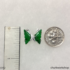 Green jade butterfly ear studs 14K white gold