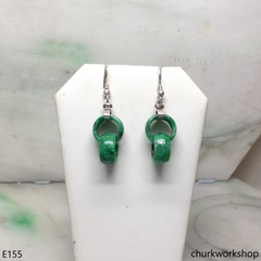 Green double jade ring dangling earrings