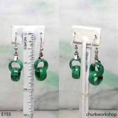 Green double jade ring dangling earrings