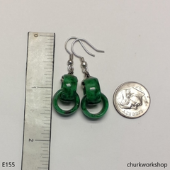 Green double jade ring dangling earrings