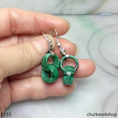 Green double jade ring dangling earrings
