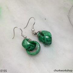 Green double jade ring dangling earrings