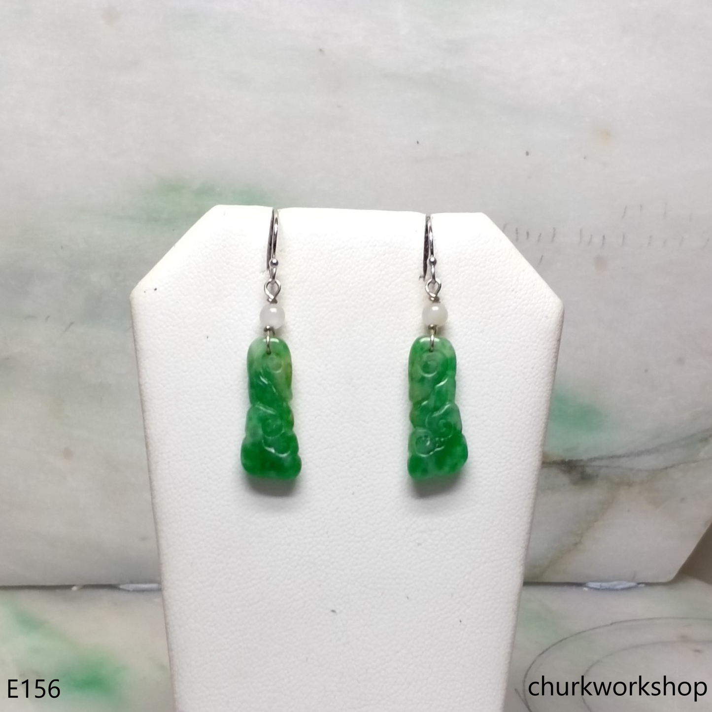 Apple green jade dangling earrings
