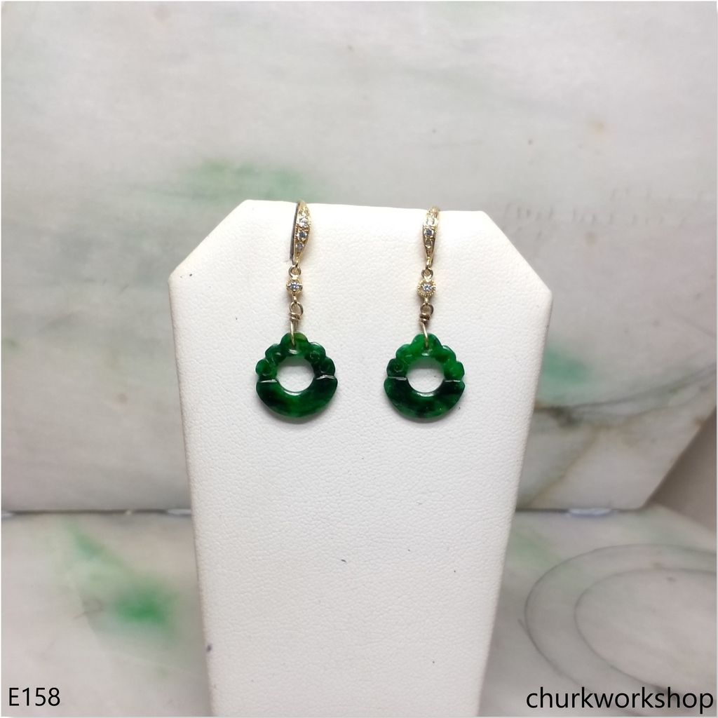 Dark green jade dangling earrings