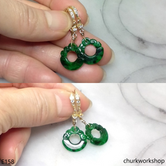 Dark green jade dangling earrings