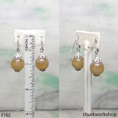 Yellow jade bead earrings sterling silver