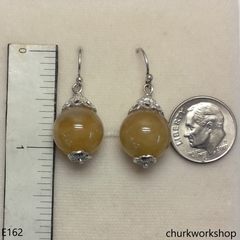 Yellow jade bead earrings sterling silver
