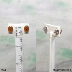 Red jade ear studs sterling silver