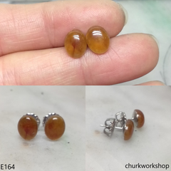 Red jade ear studs sterling silver