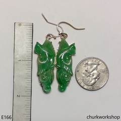 Light green jade bird earrings 14K yellow gold