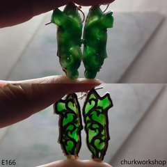 Light green jade bird earrings 14K yellow gold