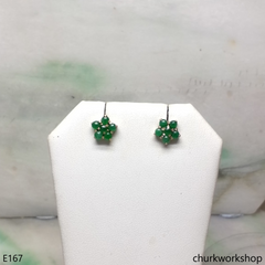 Small jade set as flower ear studs 14K yellow gold