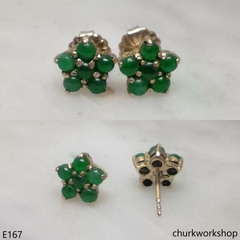 Small jade set as flower ear studs 14K yellow gold
