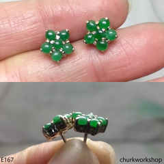 Small jade set as flower ear studs 14K yellow gold