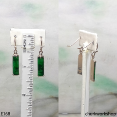 Rectangular green jade earrings 14K yellow gold