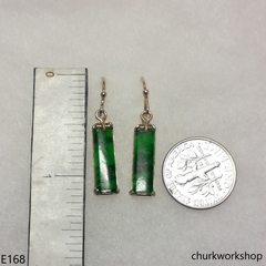 Rectangular green jade earrings 14K yellow gold