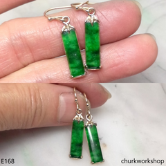 Rectangular green jade earrings 14K yellow gold