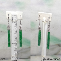 Green jade long stick earrings