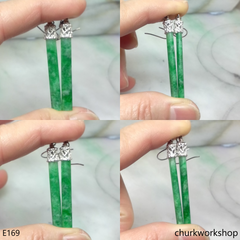 Green jade long stick earrings