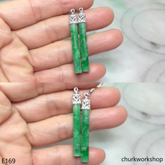 Green jade long stick earrings