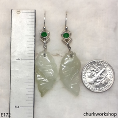 Pale green jade fish earrings