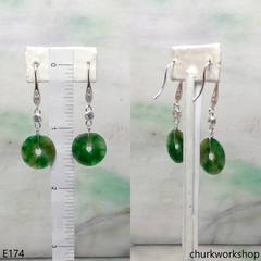 Dark green jade dangling earrings