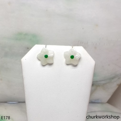 White jade flowers sterling silver ear studs