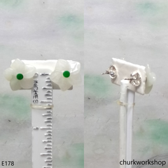 White jade flowers sterling silver ear studs