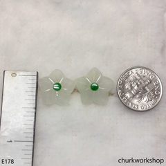 White jade flowers sterling silver ear studs