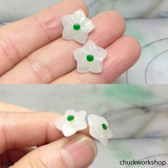 White jade flowers sterling silver ear studs