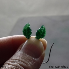 Dark green jade leaf silver earrings