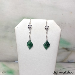 Bluish green jade leaf earrings