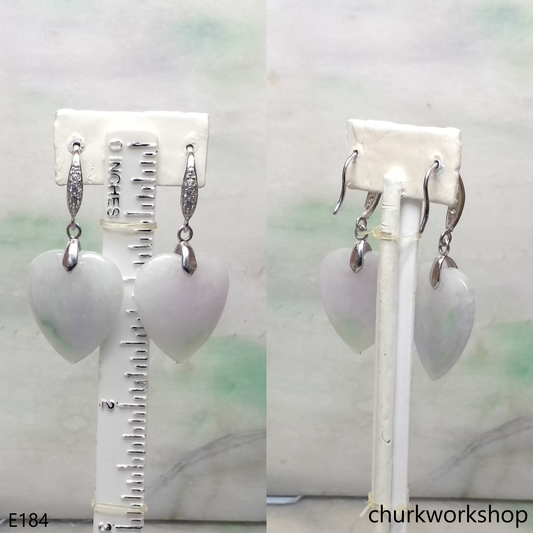 Lavender & green jade heart earrings