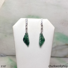 Bluish green jade leaf earrings