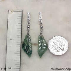 Bluish green jade leaf earrings