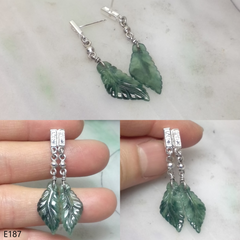Bluish green jade leaf earrings